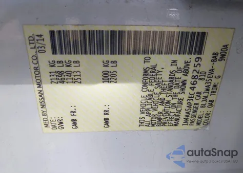 2014 Nissan Maxima 3.5 Sv из США, поврежденный, VIN 1N4AA5AP3EC468259